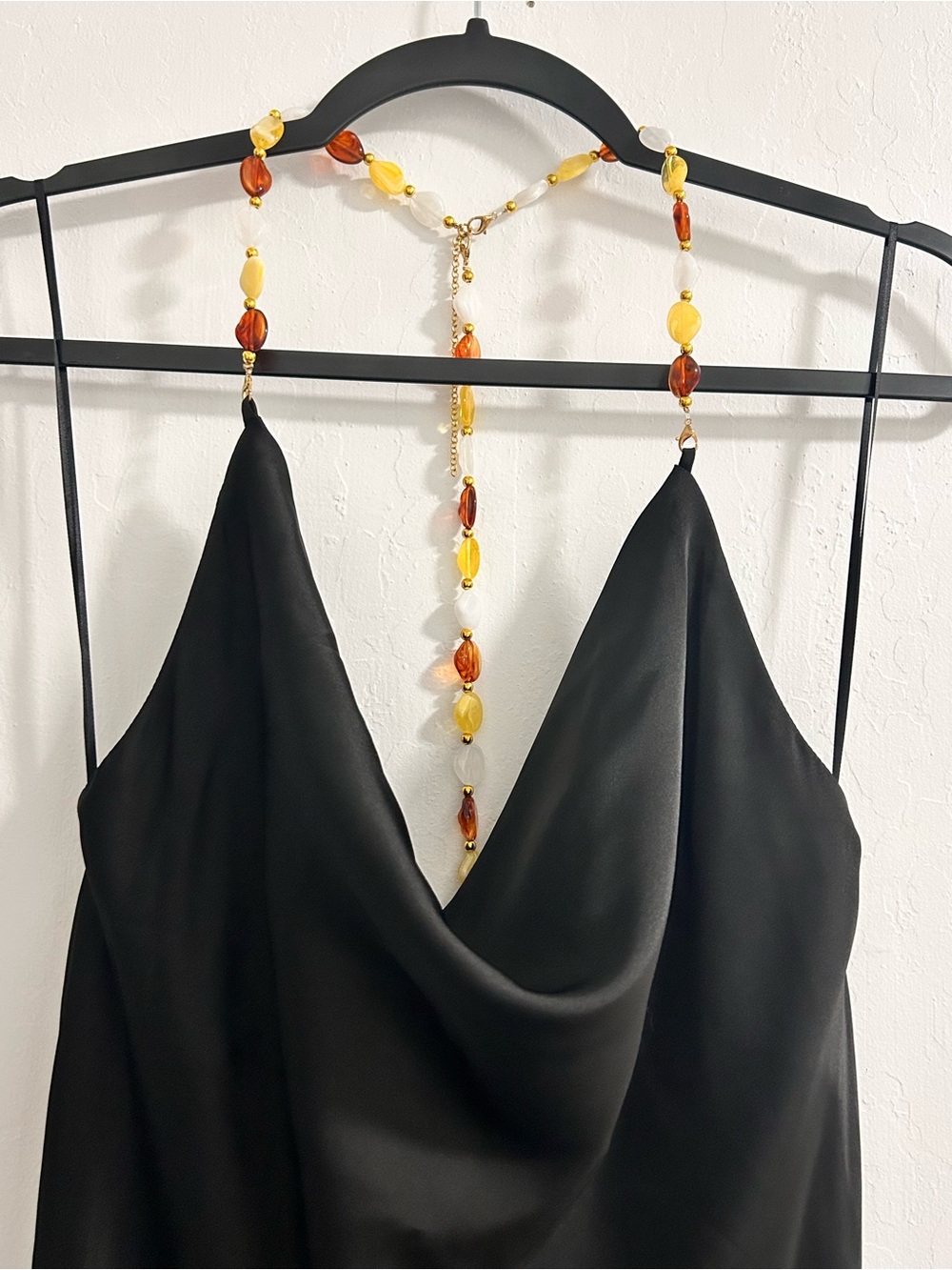 Black Satin Cowl Neck Slip Dress